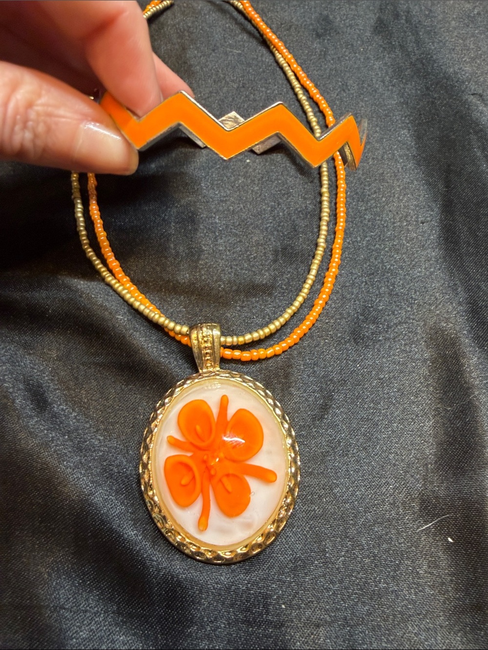 Orange Beaded Pendant Necklace - Women Jewelry